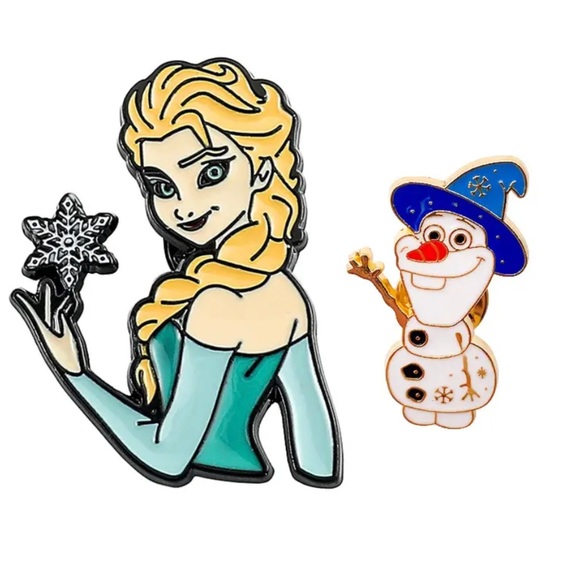 Set of 2 Disney Frozen Enamel Pins Queen Elsa Ice Magic Olaf Snowman Fan Gifts - Picture 9 of 11